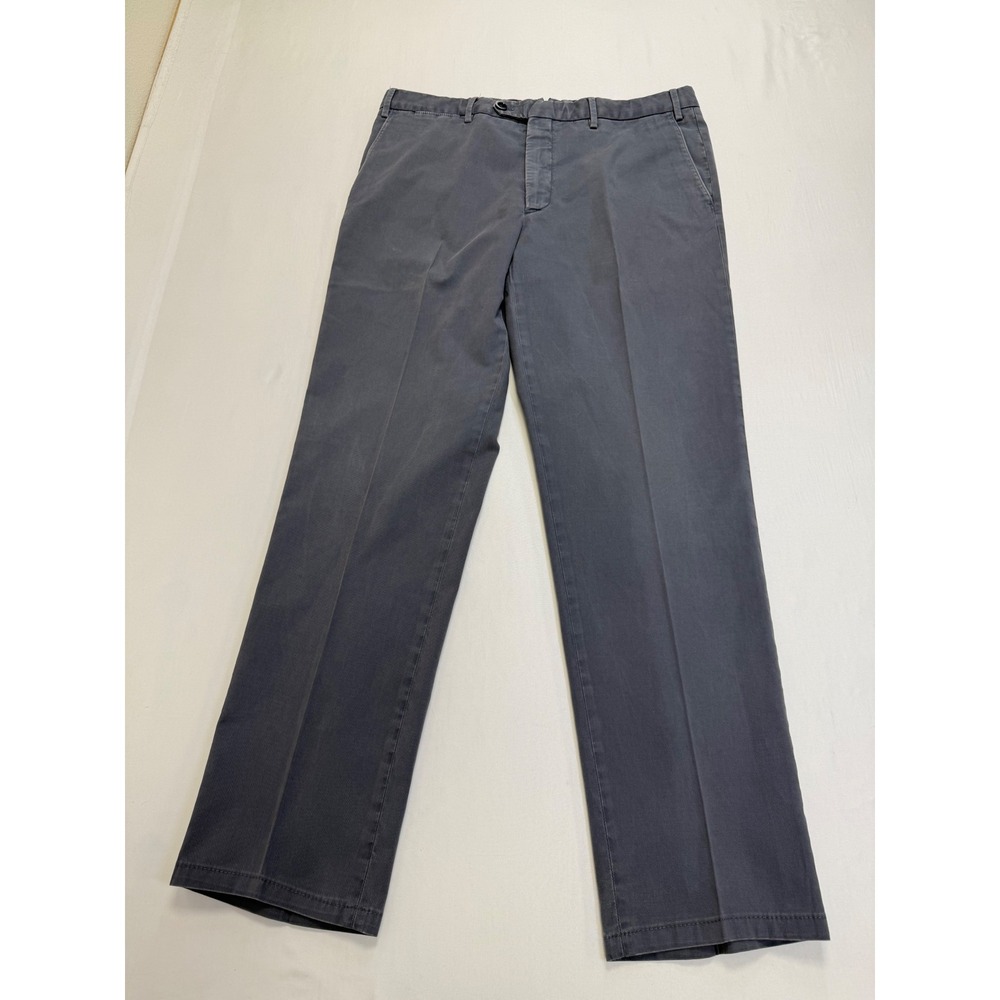 Zanella Mens Gray Blue Stretch Cotton Flat Front Chino Pants Italy Size 54 36x32